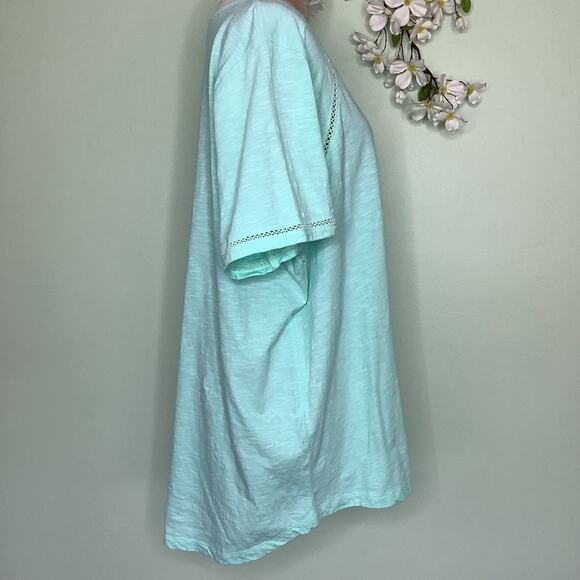 Jones New York Signature Woman Knit Crochet Peekaboo Casual T Shirt Top Mint - Picture 6 of 14
